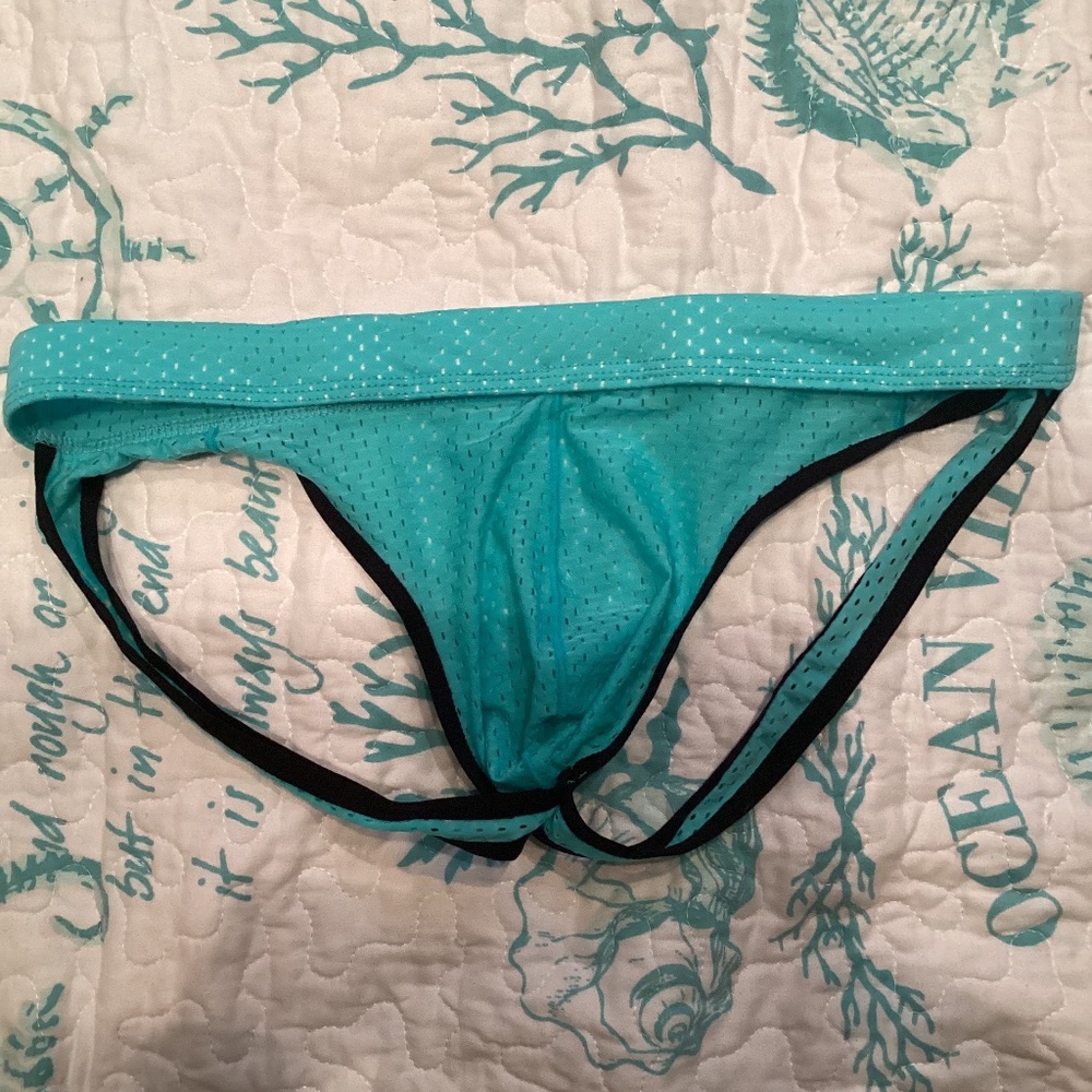 Jockstrap, turquoise, with black edging, NWOT - Picture 4 of 5